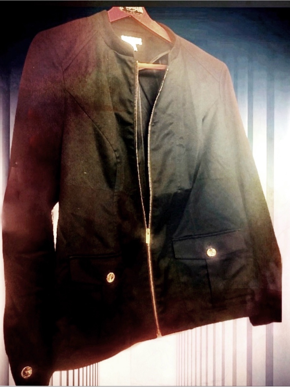 Charter Club Black Women's Zip Jacket with gold accents